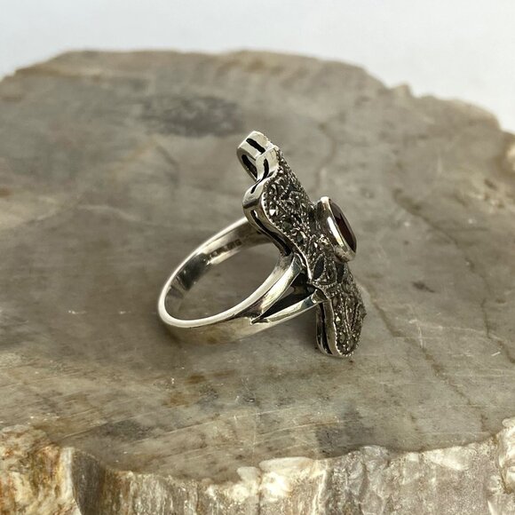 VTG Judith Jack Sterling Silver 925 Art Deco Style Oval Garnet Marcasite Ring - Picture 14 of 16